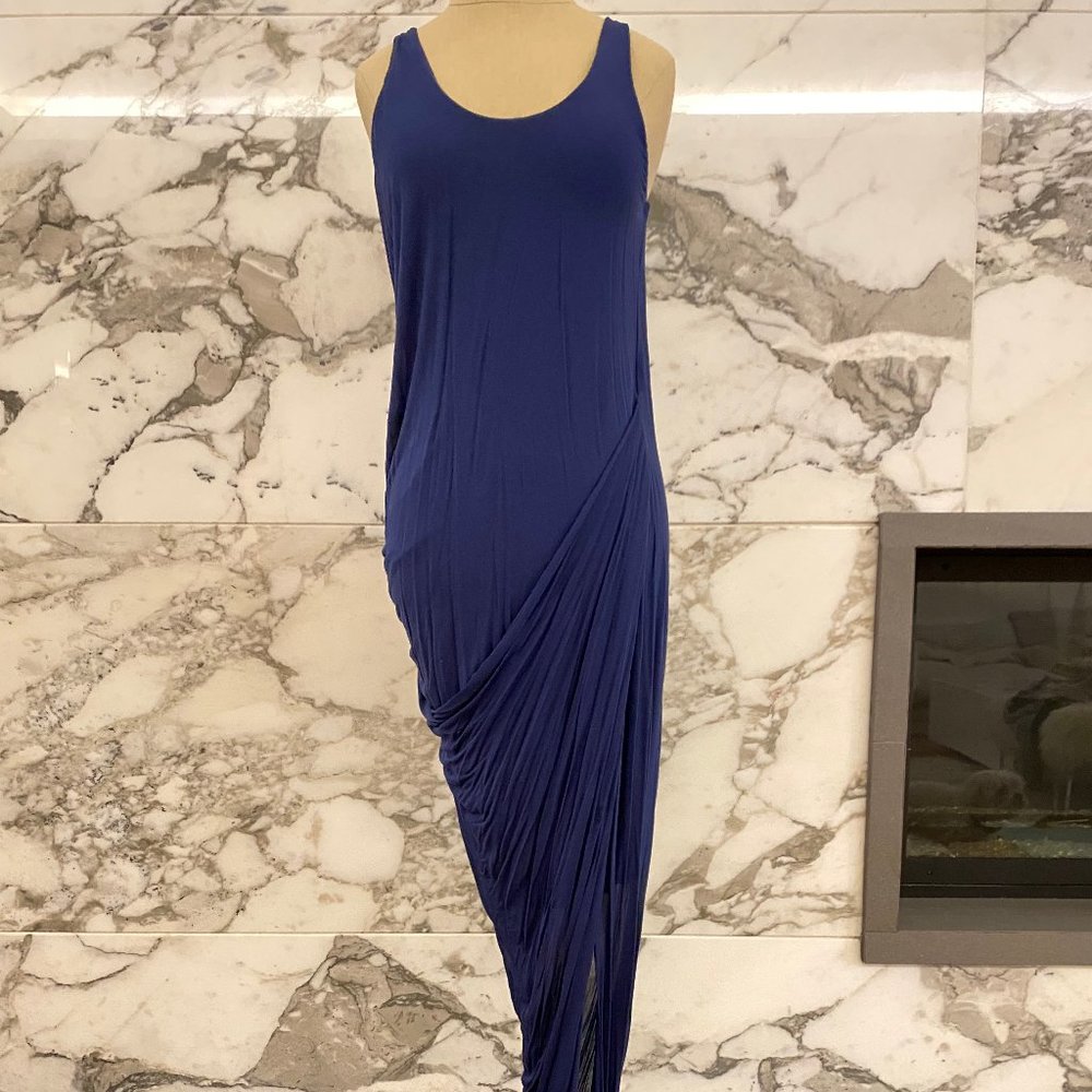 Bella Luxx Silky Navy Maxi Dress with Side Slit S